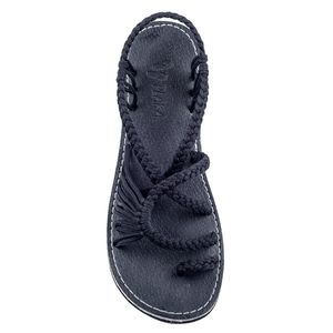 New Black Palm Leaf Flat Summer Sandal